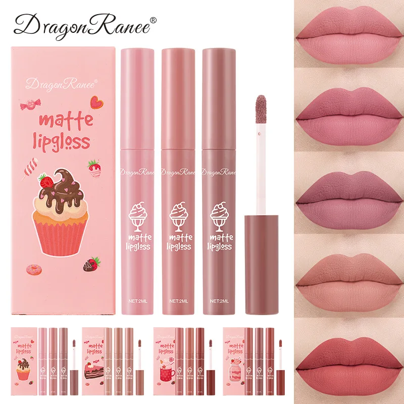 Matte Velvet Lip Tint Long Lasting - 3-teiliges Set Samt-Matte Nude Flüssiger Lippenstift