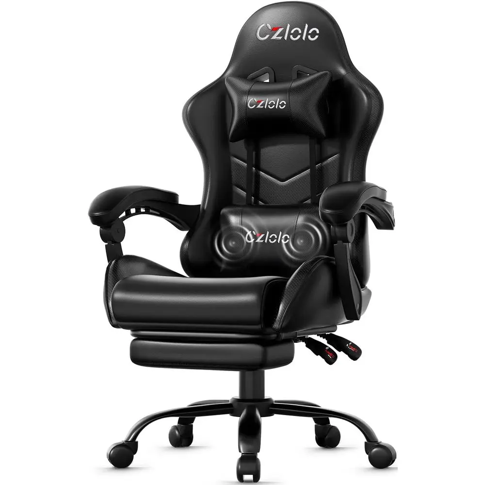 Massage - Ergonomischer Gaming-Stuhl mit Fußstütze, Lendenwirbelstütze und